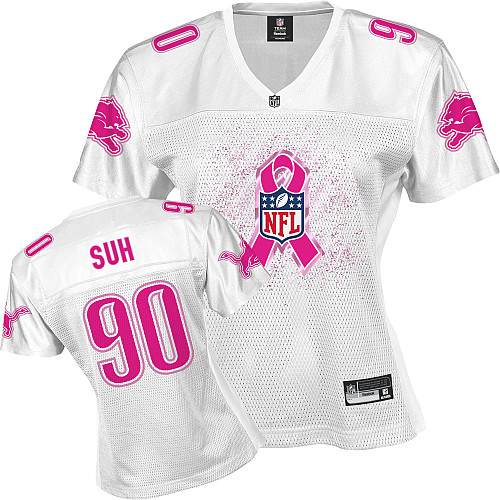 Lions #90 Ndamukong Suh White 2011 Breast Cancer Awareness Stitched NFL Jersey